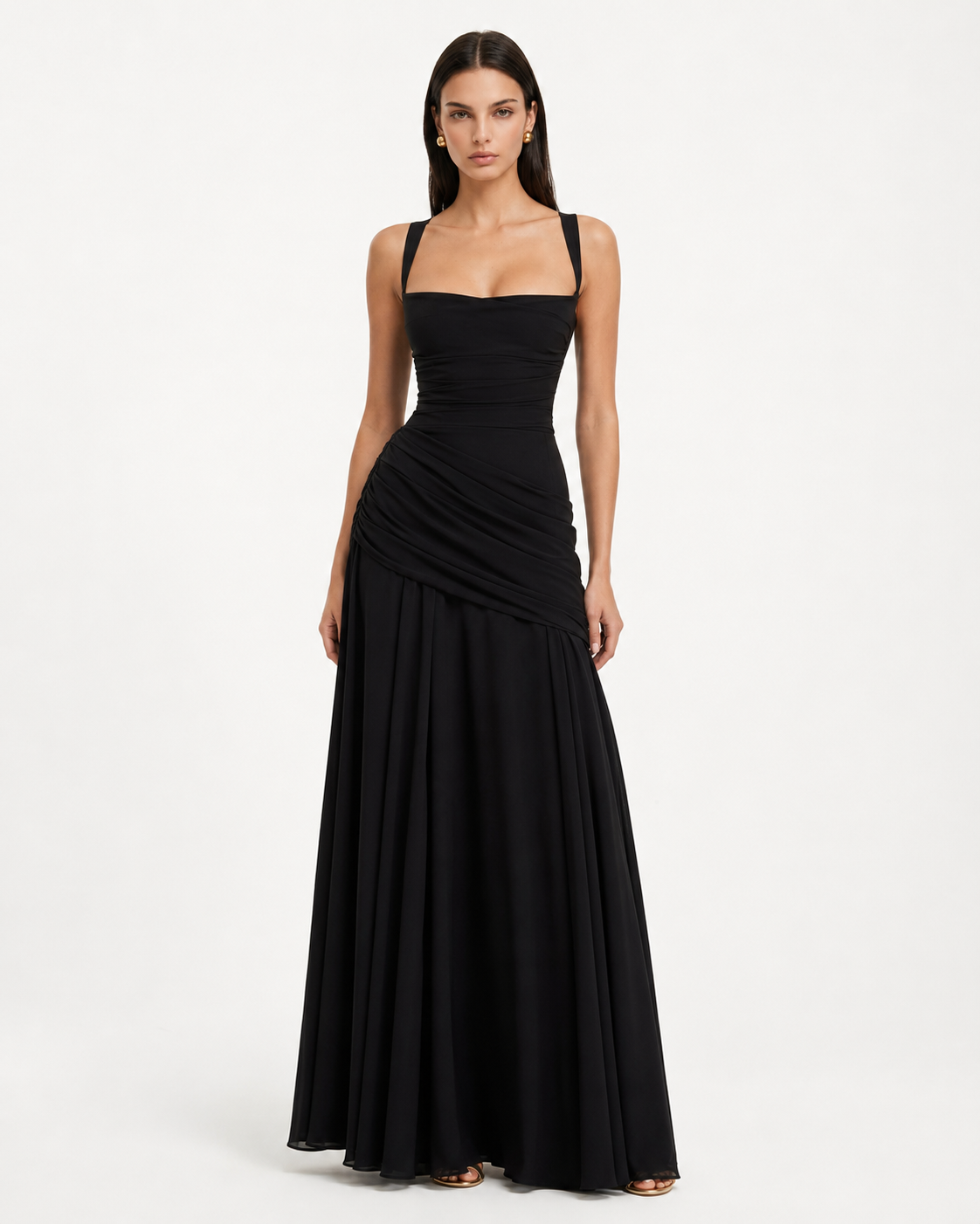 ENIE | Maxi Dress with Gathered Square Neckline