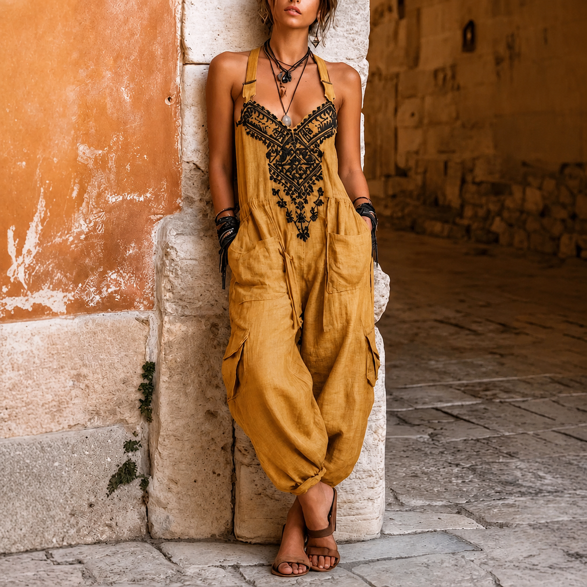WILLA | EMBROIDERED BOHO JUMPSUIT