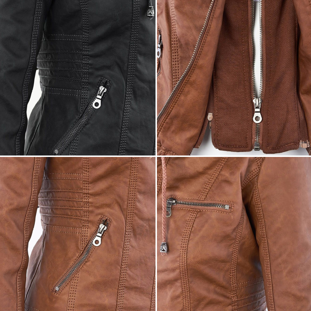 Cordelia - Elegant Hooded Biker Jacket