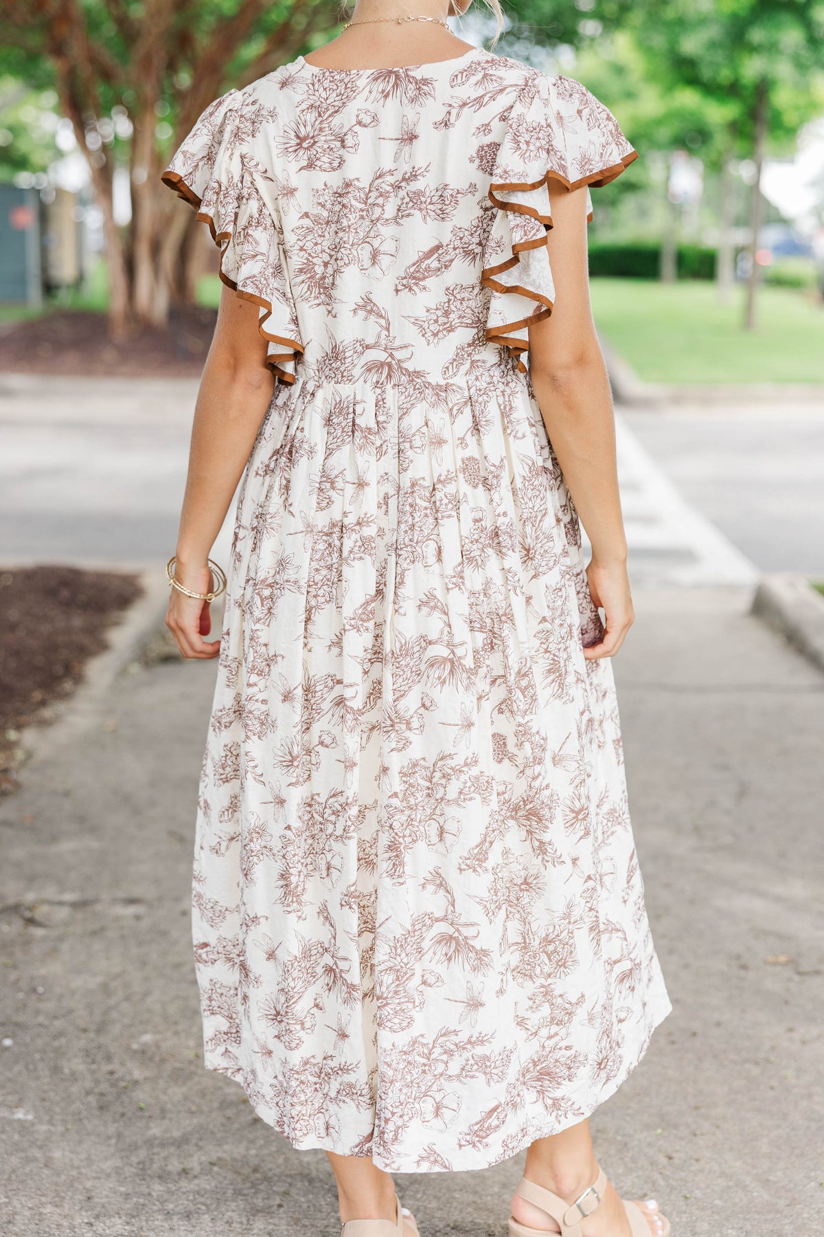 Amelia | Stay Consistent Brown Toile Midi Dress