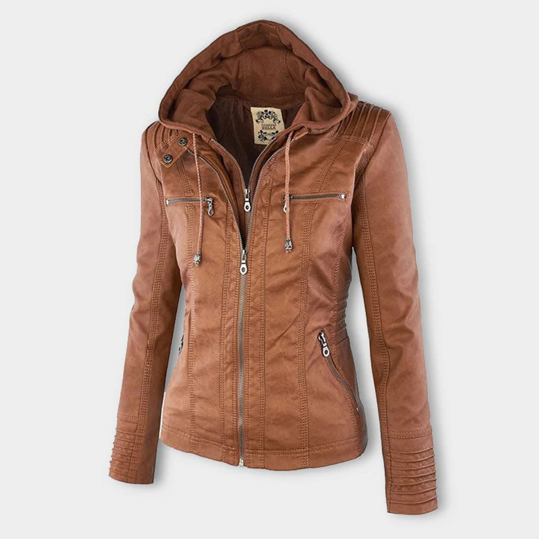 Cordelia - Elegant Hooded Biker Jacket