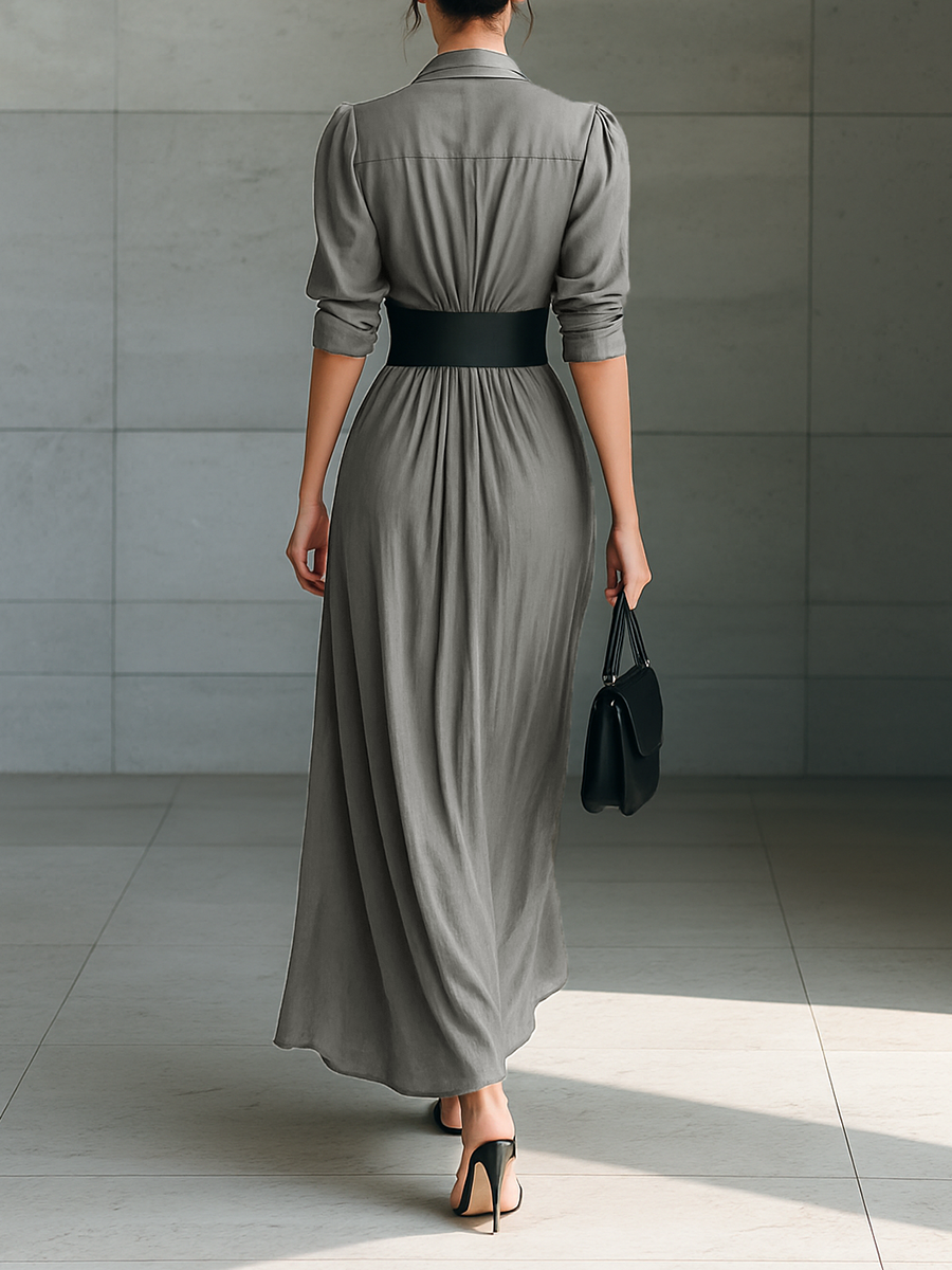 POLLY | BELTED PLEATED MAXI SHIRT DRESS