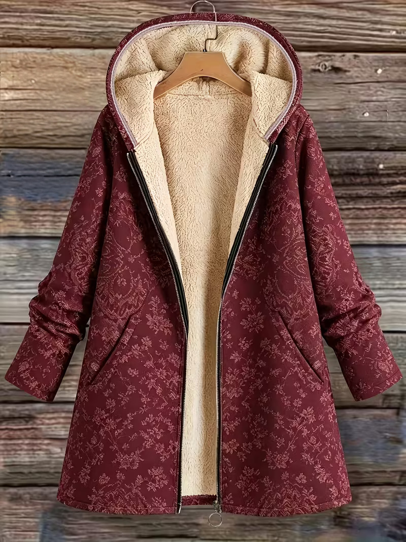 Rosemary™ | Fleece-Lined Floral Hooded Coat