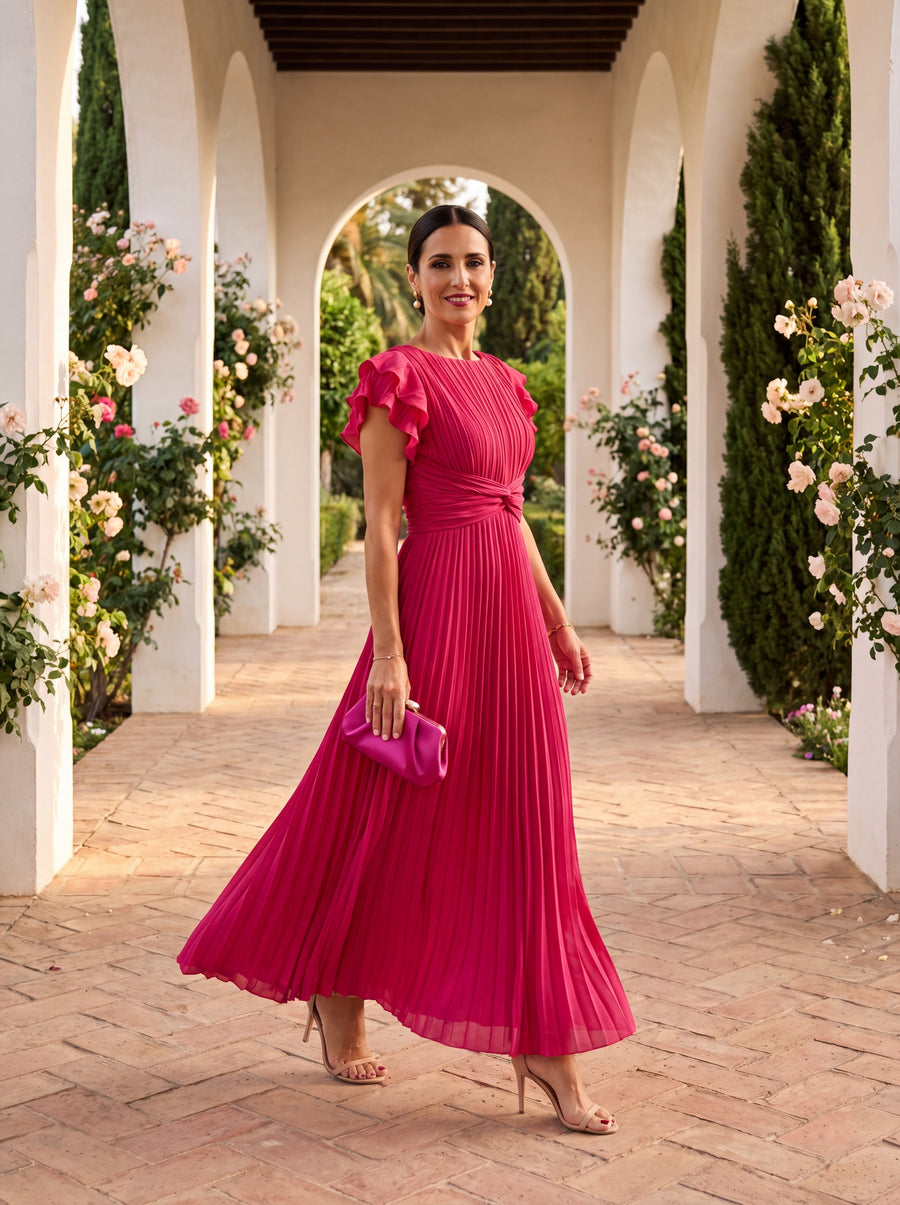Rosa™ | Pleated Flutter Sleeve Midi Dress