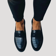 Adelaide | Croc-Effect Black Loafers