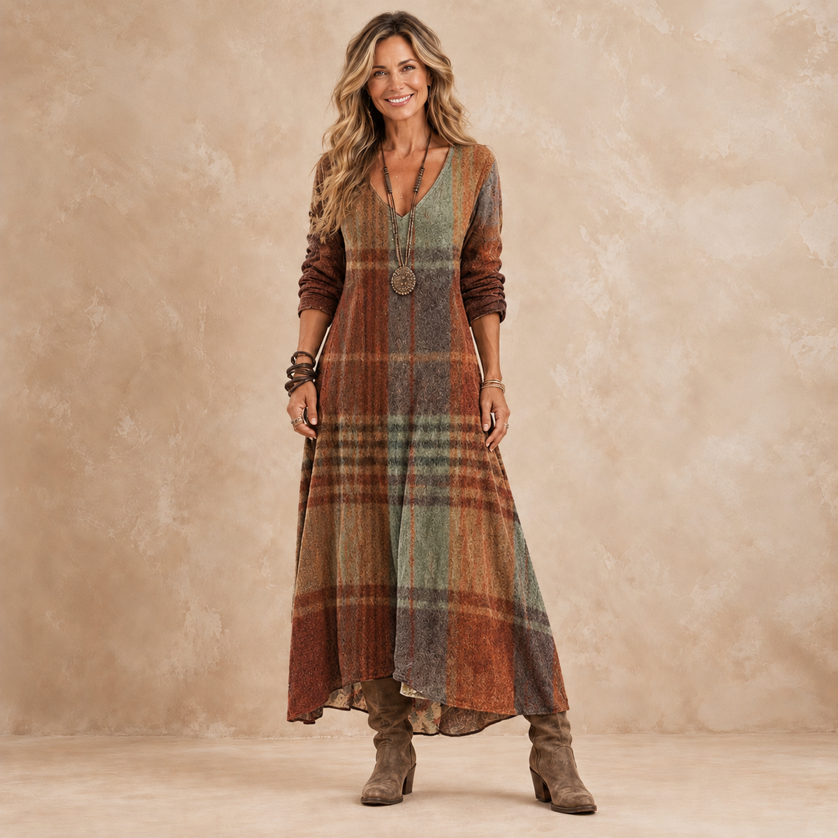 GENEVRA | PLAID PRINT MAXI DRESS