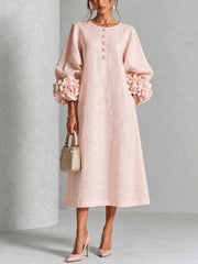 Theodosia Rosette-Cuff Button Midi Dress
