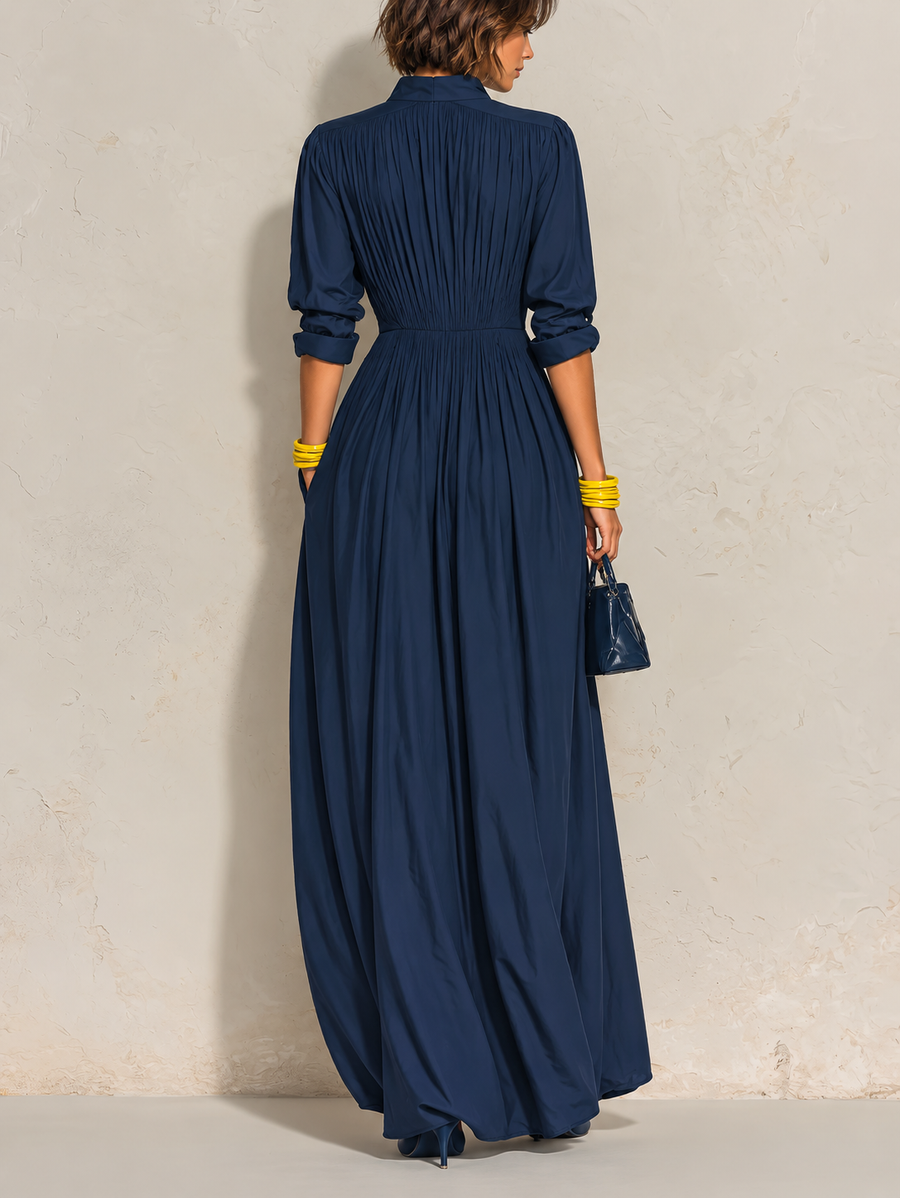 NESTA | PLEATED V-NECK MAXI DRESS