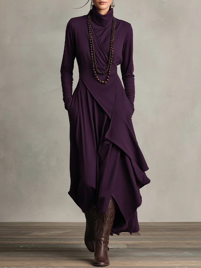 Irene | High-neck Asymmetrical Pleated Dress