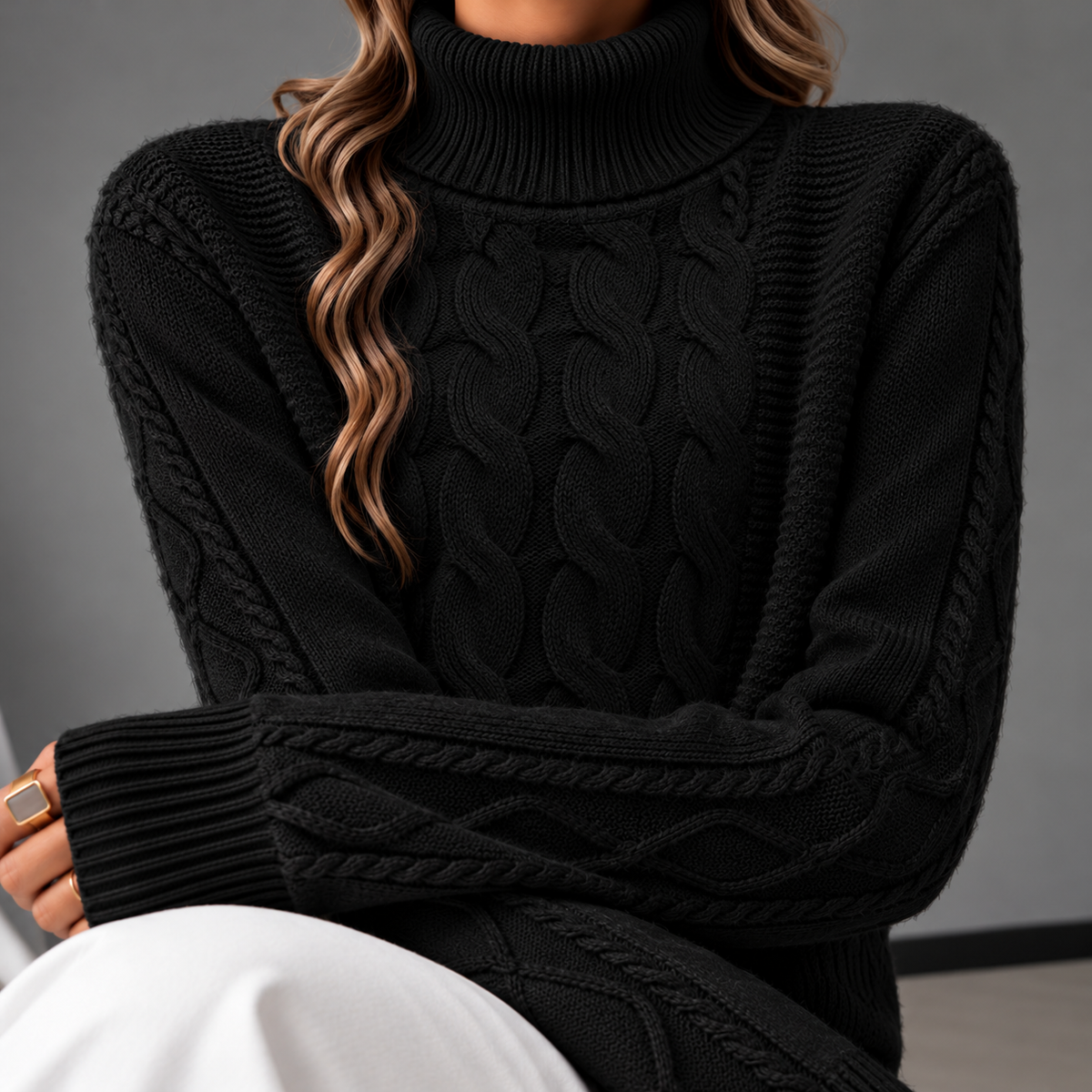 Harriet Cable Knit Turtleneck