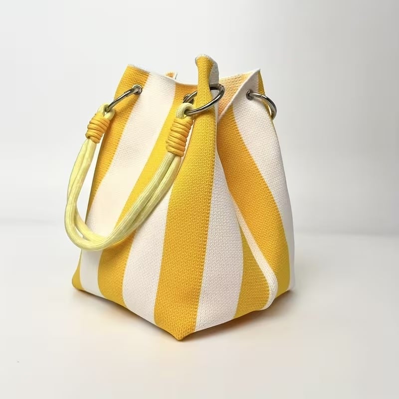 Boho Striped Knit Bucket Handbag
