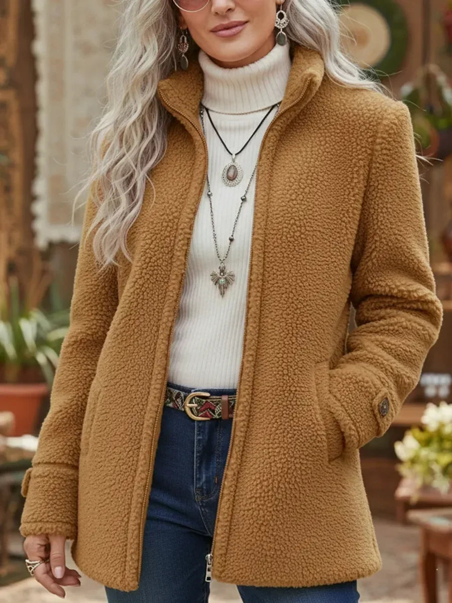 Hazel - Textured Fleece Zip-Up Jacket