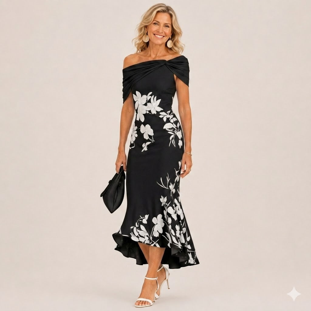 Loretta™ | Floral Off-Shoulder Midi Dress