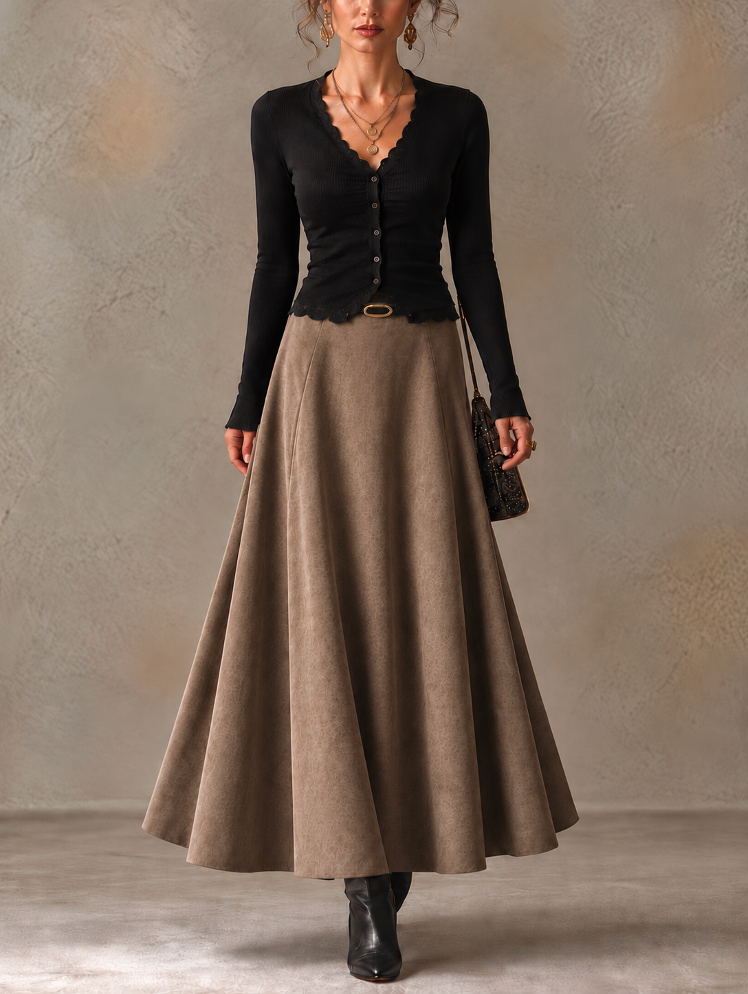 Vera | Lace-Trimmed Maxi Skirt Set