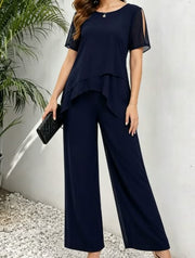 Embellished Keyhole Chiffon Overlay Pant Set