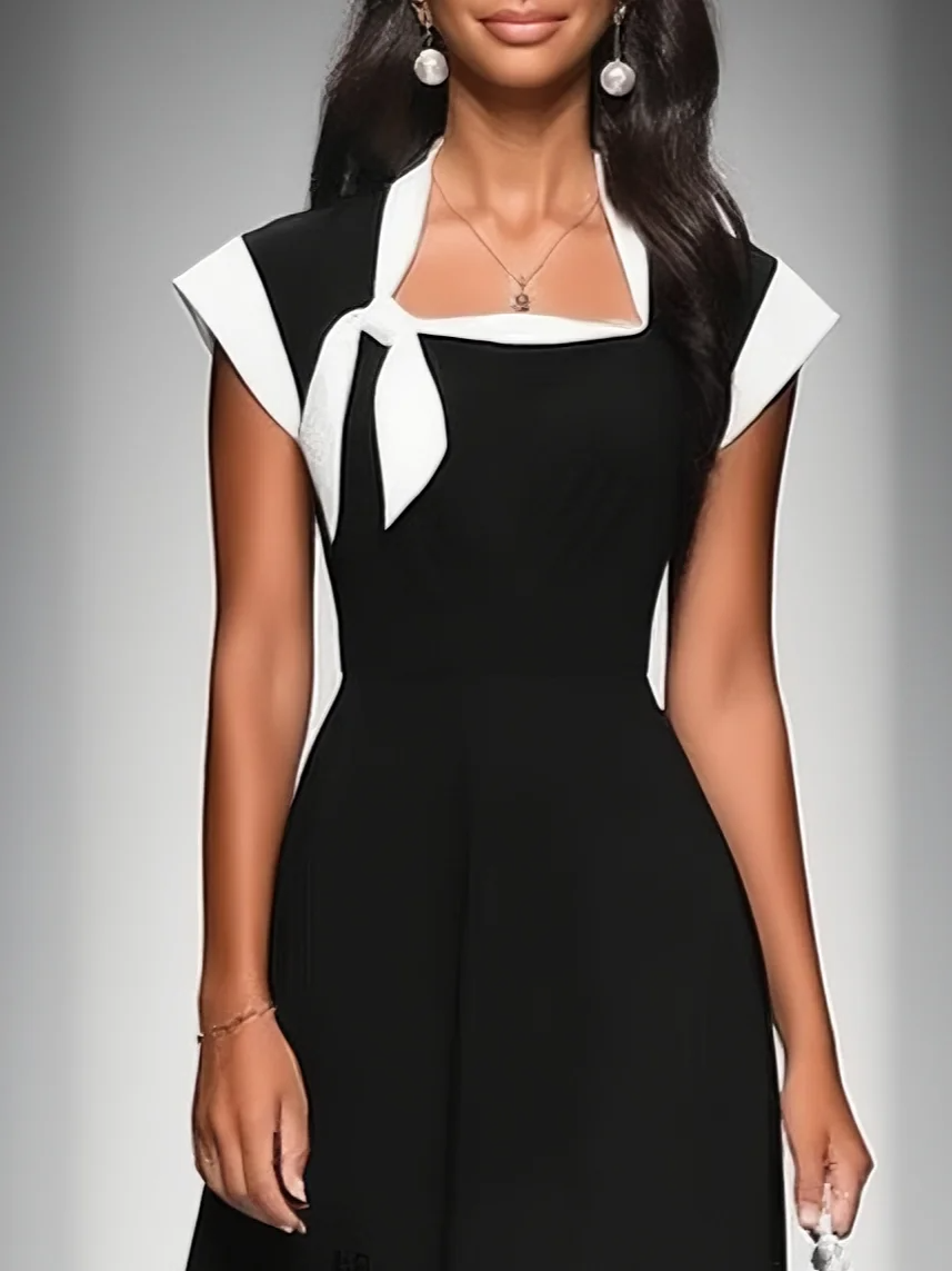 JUNE | COLOURBLOCK SQUARE-NECK MIDI DRESS