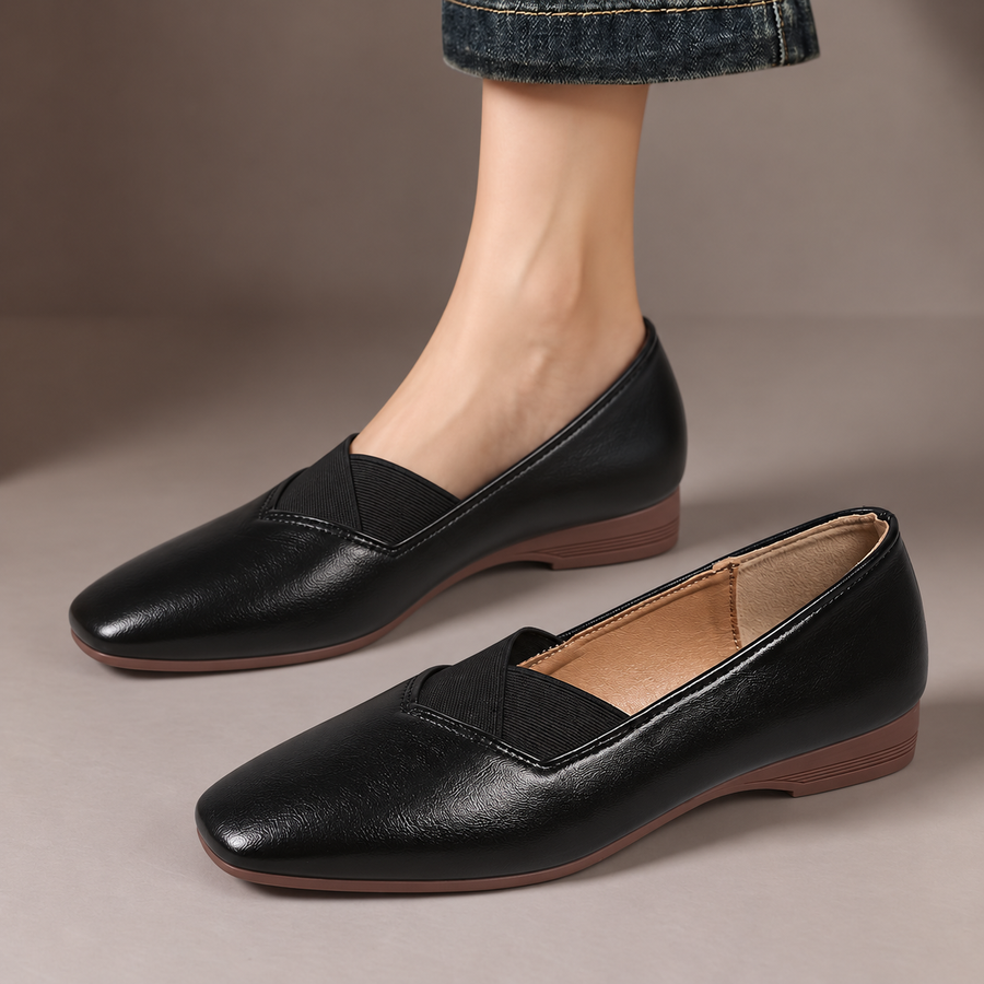 Delphine™ | Cross-Strap Square-Toe Flats
