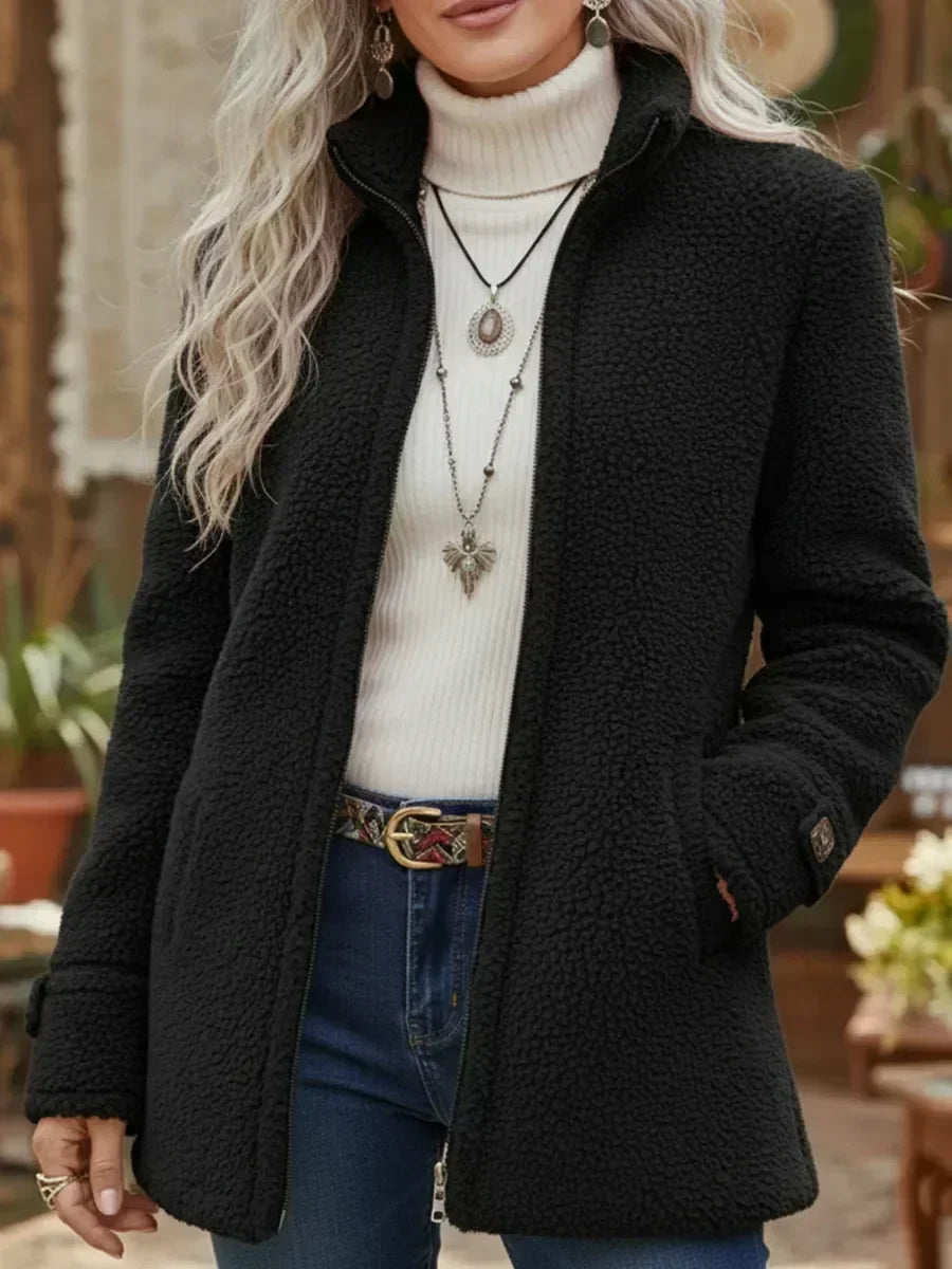 Hazel - Textured Fleece Zip-Up Jacket