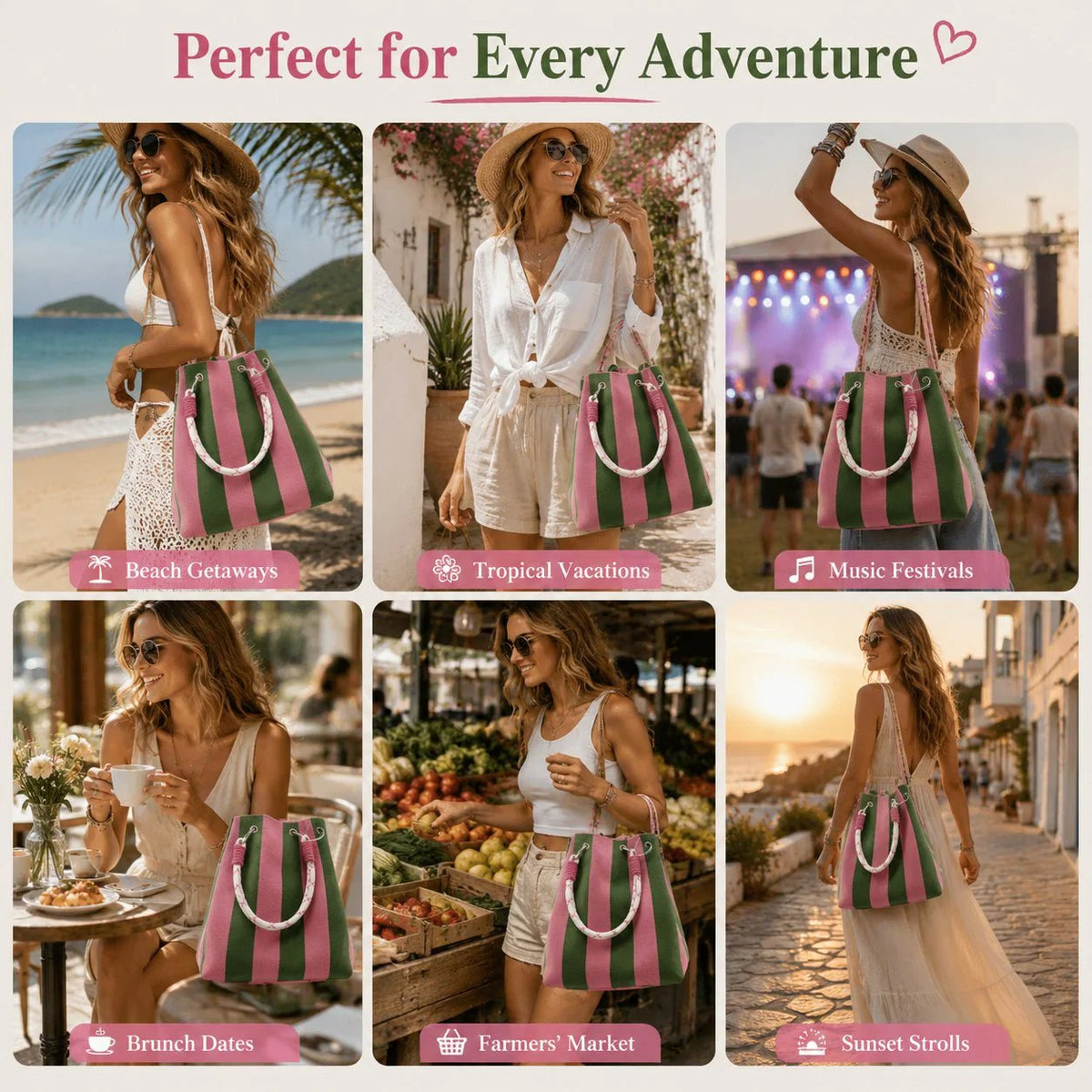 Boho Striped Knit Bucket Handbag