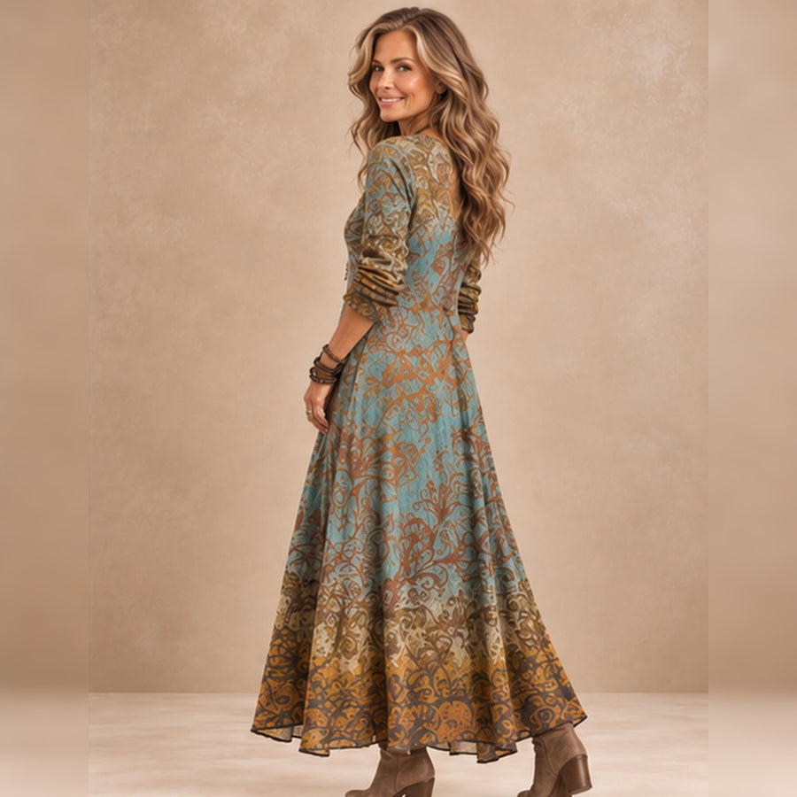 ORLAITH | BLUE PAISLEY PRINT V-NECK MAXI DRESS