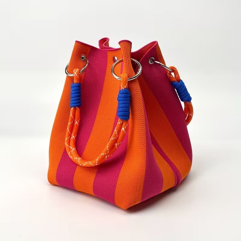 Boho Striped Knit Bucket Handbag
