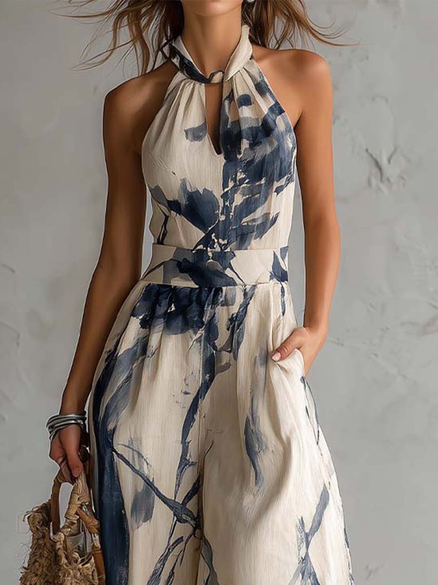 ABIGAIL | INK PRINT HALTER WIDE-LEG JUMPSUIT