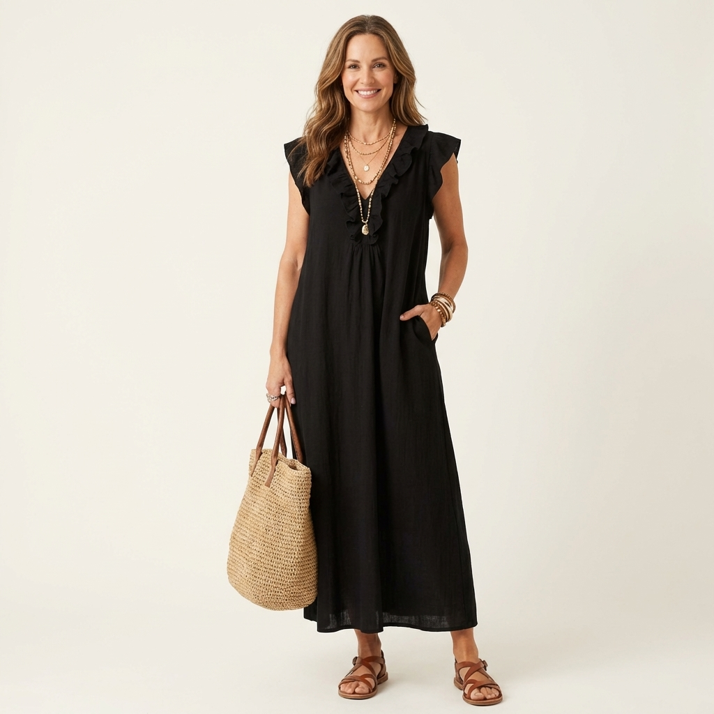 Josette | Elegant Ruffle V-Neck Maxi Dress