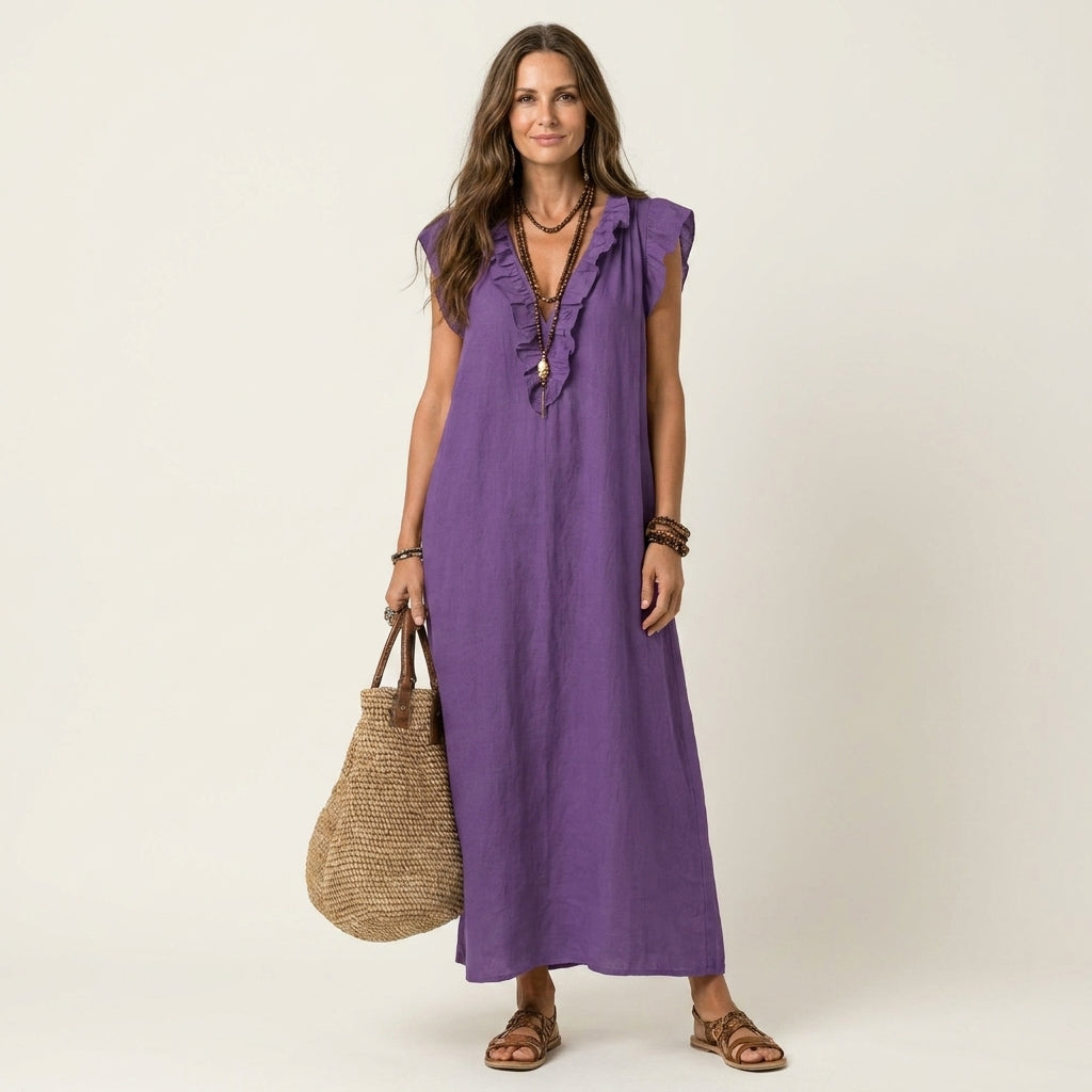 Josette | Elegant Ruffle V-Neck Maxi Dress