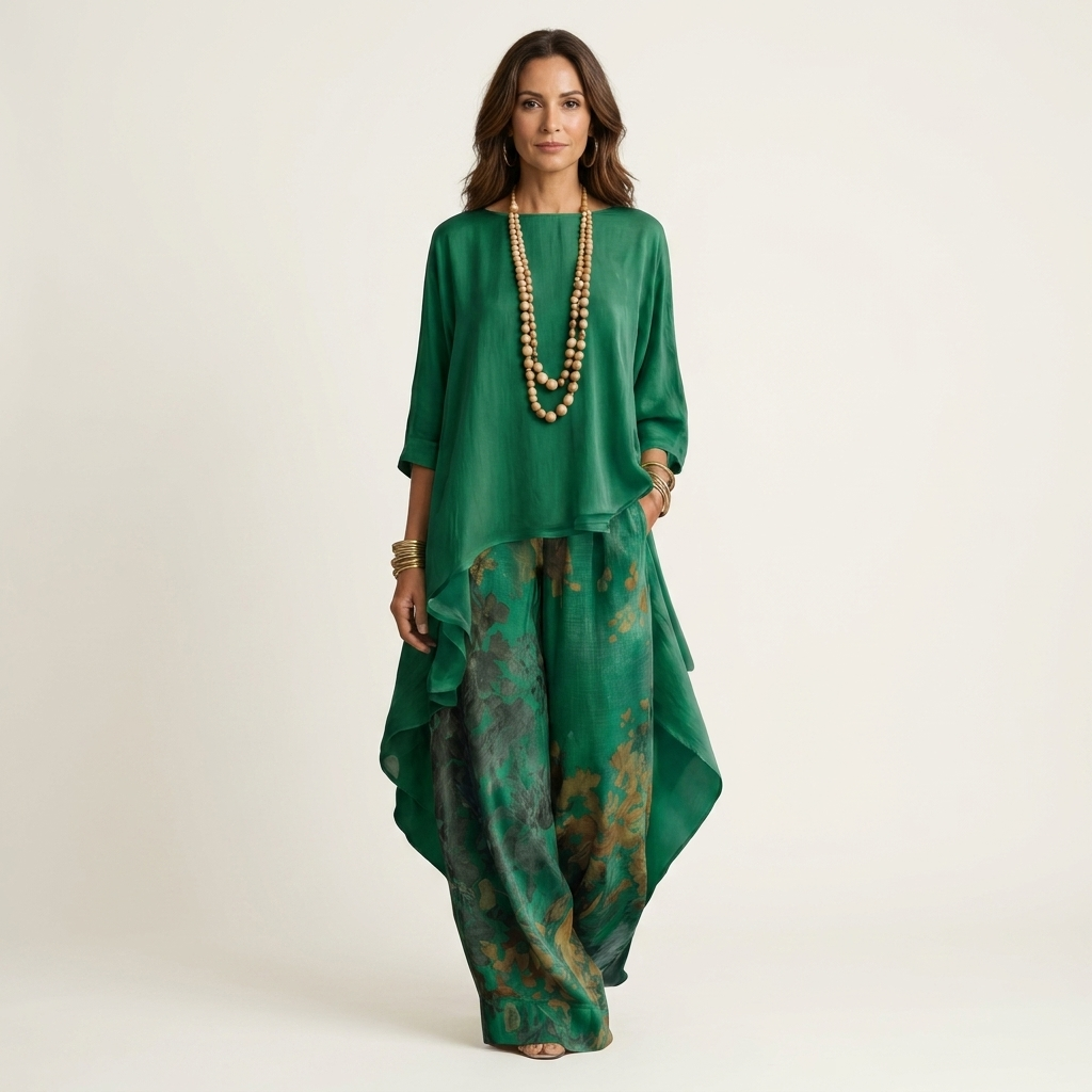 Esmeralda | Cotton-Silk Two-Piece Set with Asymmetric Tunic