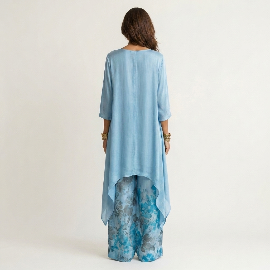 Esmeralda | Cotton-Silk Two-Piece Set with Asymmetric Tunic