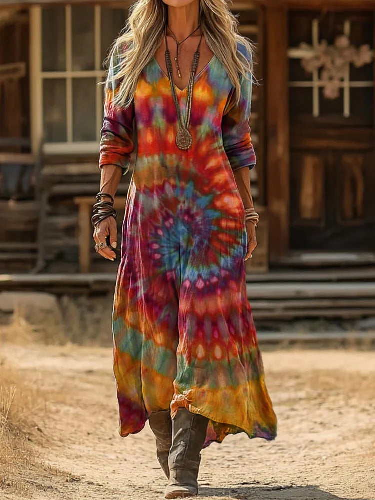 HAZELLE | TIE-DYE PRINT MAXI DRESS