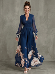 Maude™ Floral Hem Sheer Sleeve Maxi Dress