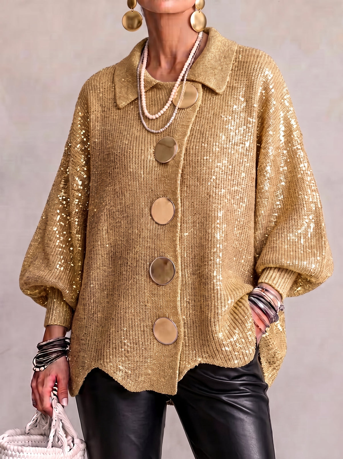 Cressida | Oversized Gold-Button Collared Cardigan
