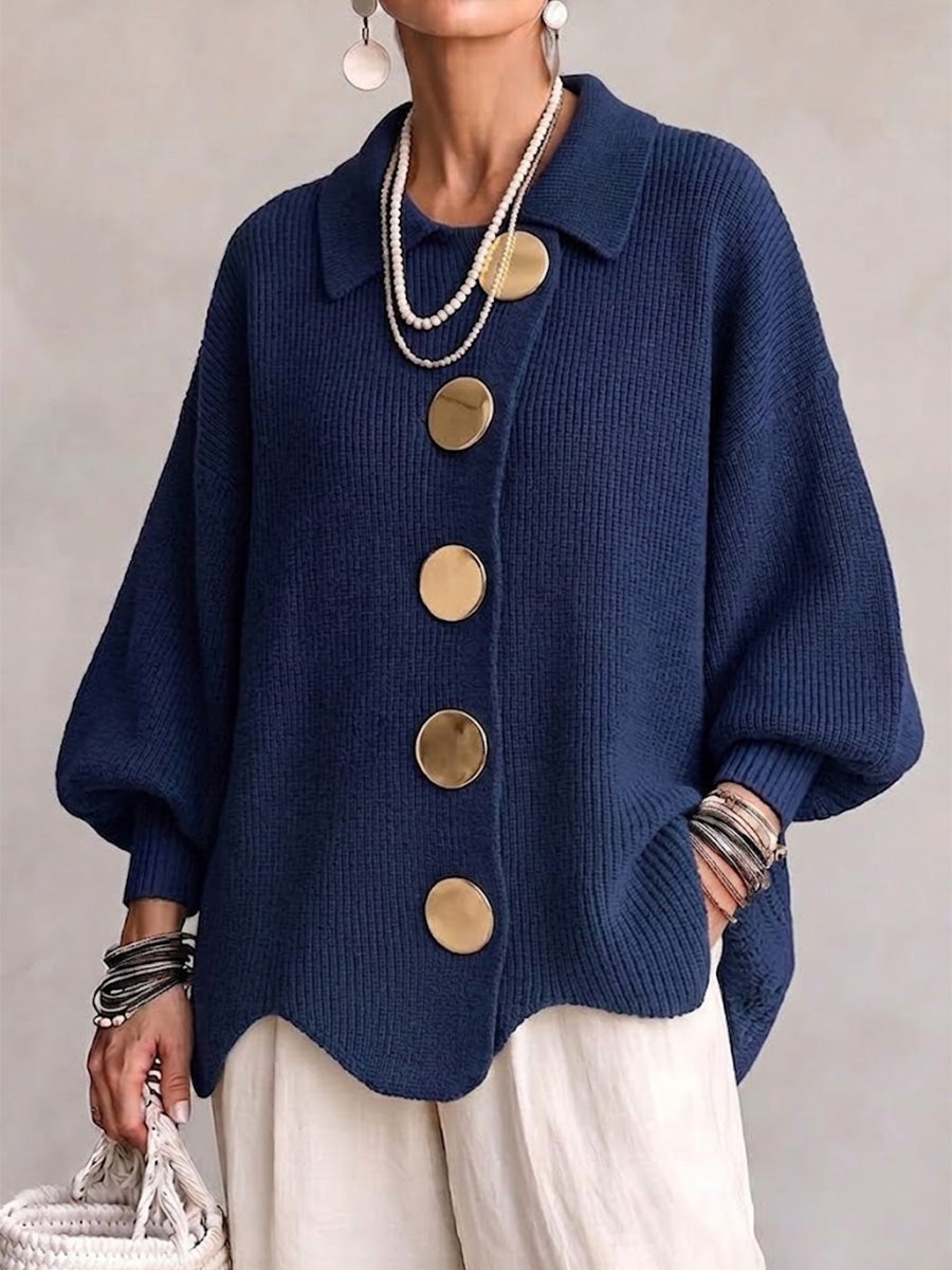 Cressida | Oversized Gold-Button Collared Cardigan