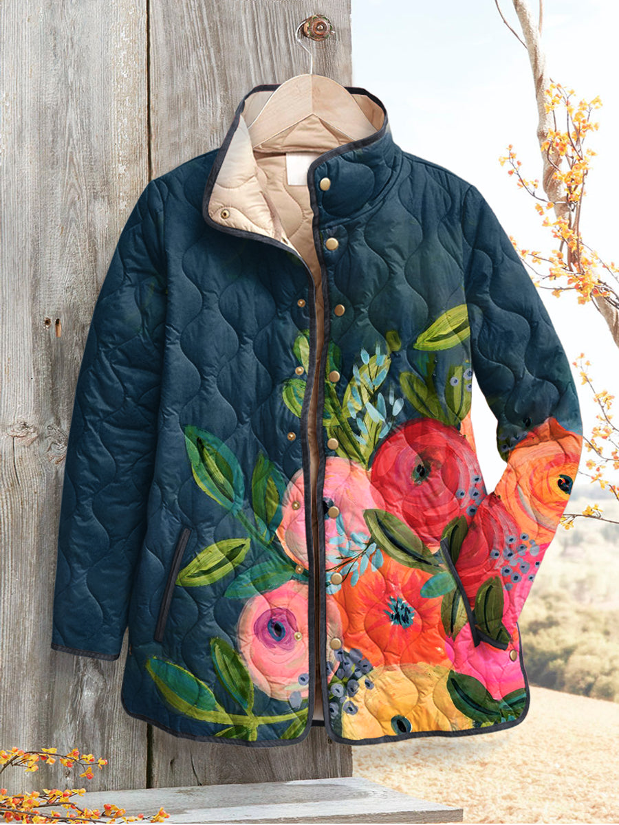 Bonnie | Quilted Jacket with Retro Floral Print