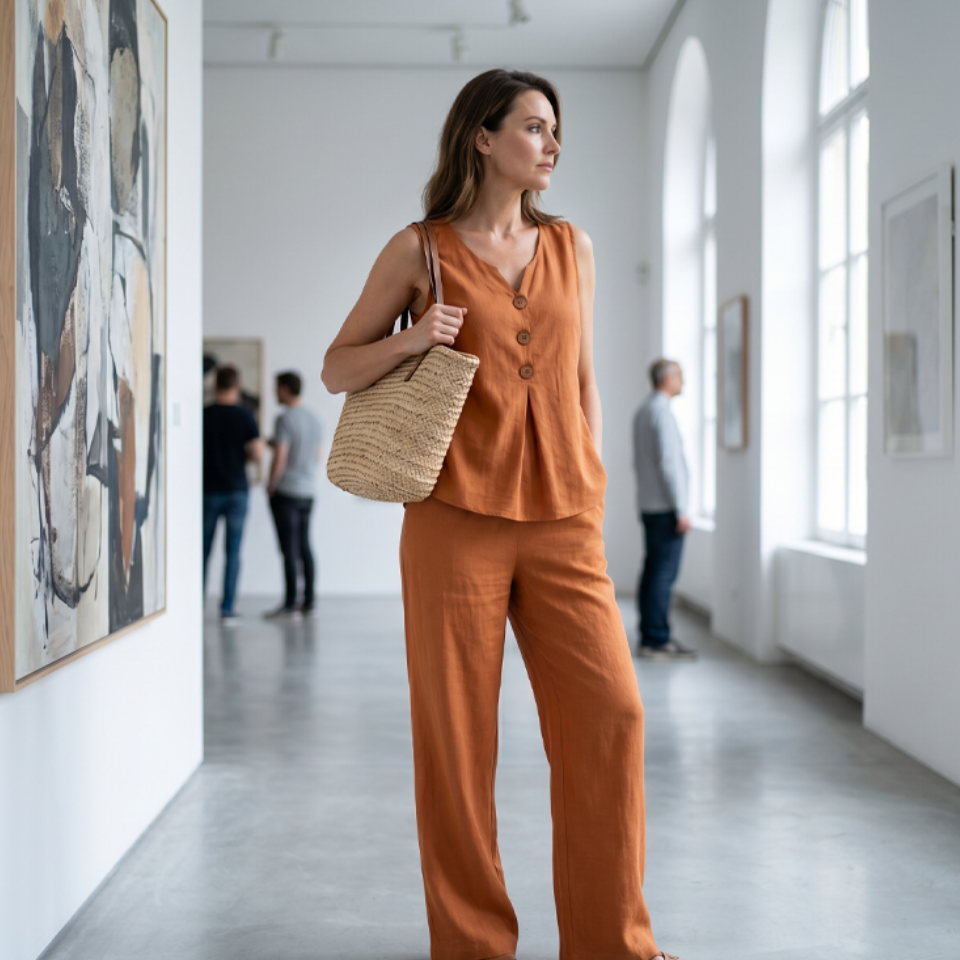 Emily | Comfortable And Elegant | Women's Sleeveless Button Top and Loose Pants Set