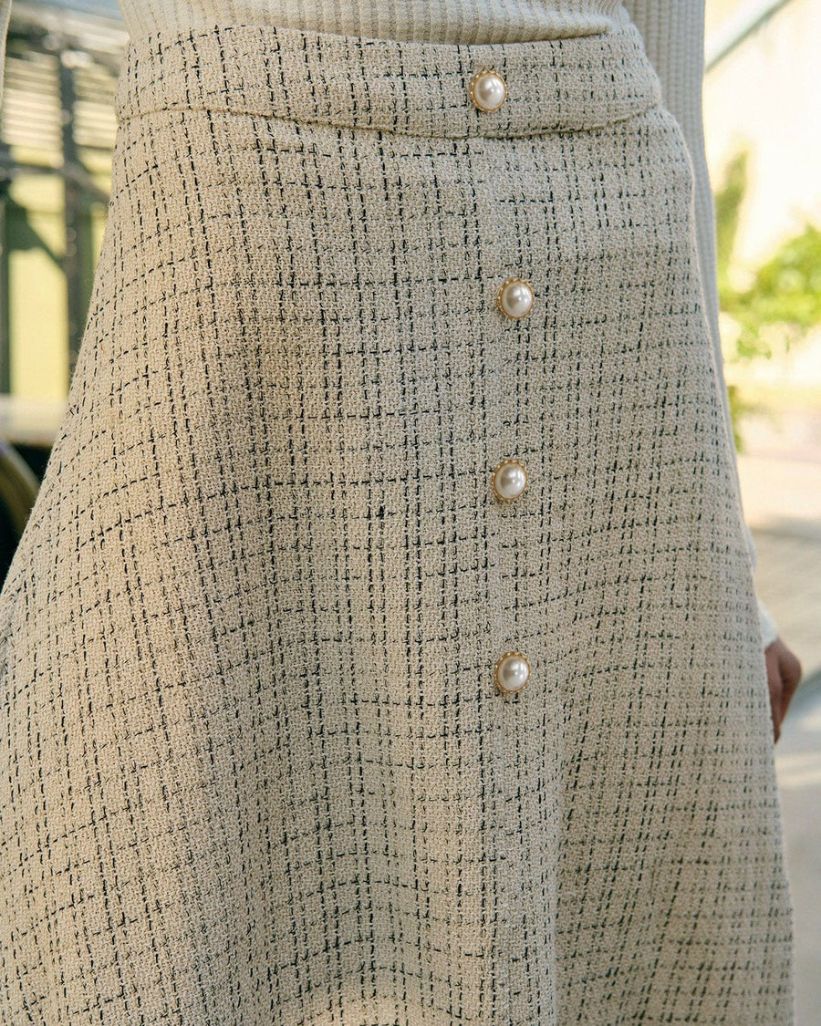 Belgravia Pearl-Button Tweed Skirt