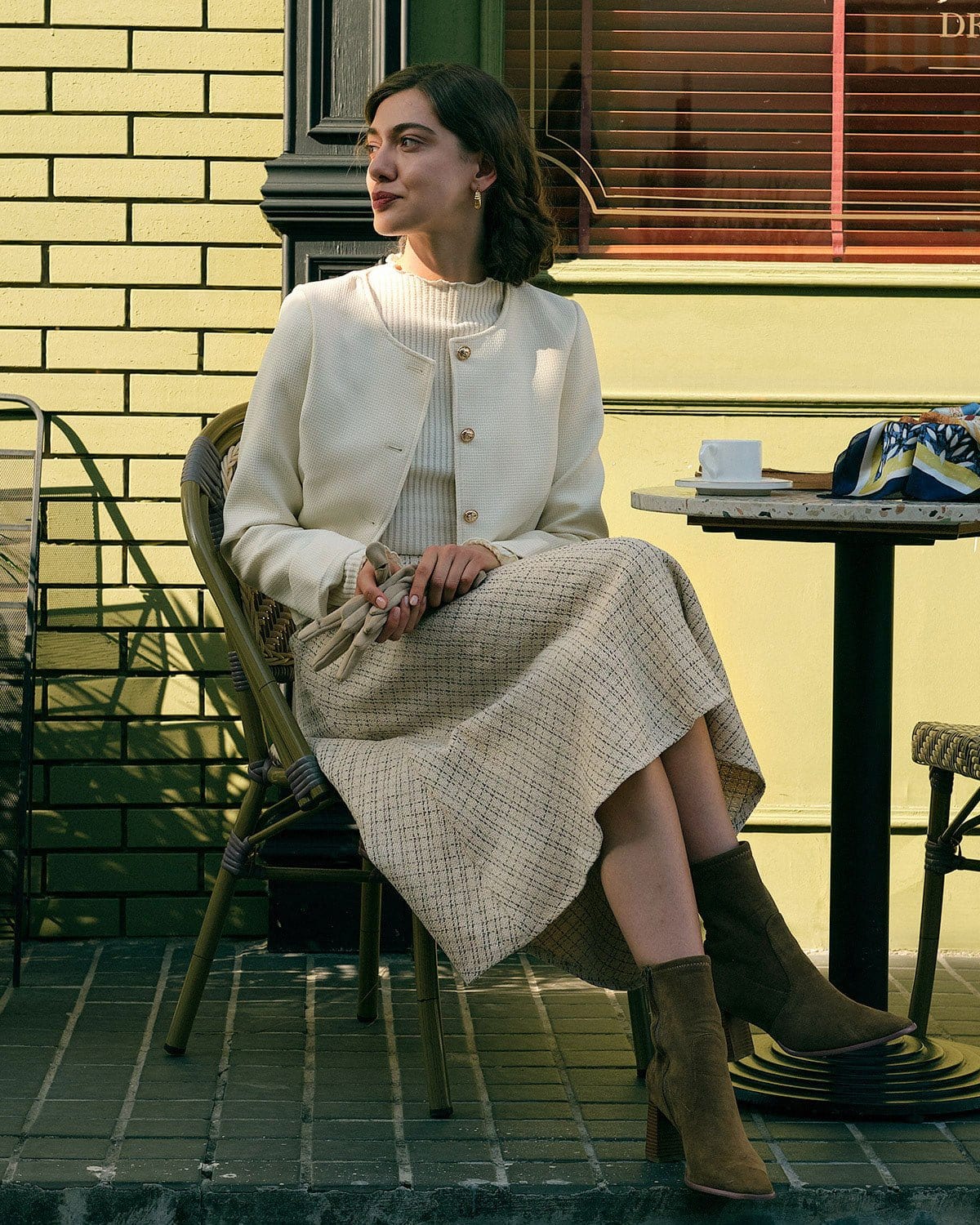Belgravia Pearl-Button Tweed Skirt