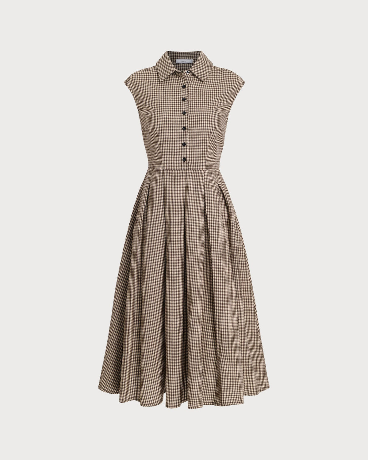 Esmeralda | Brown Plaid Button Pleated Midi Dress