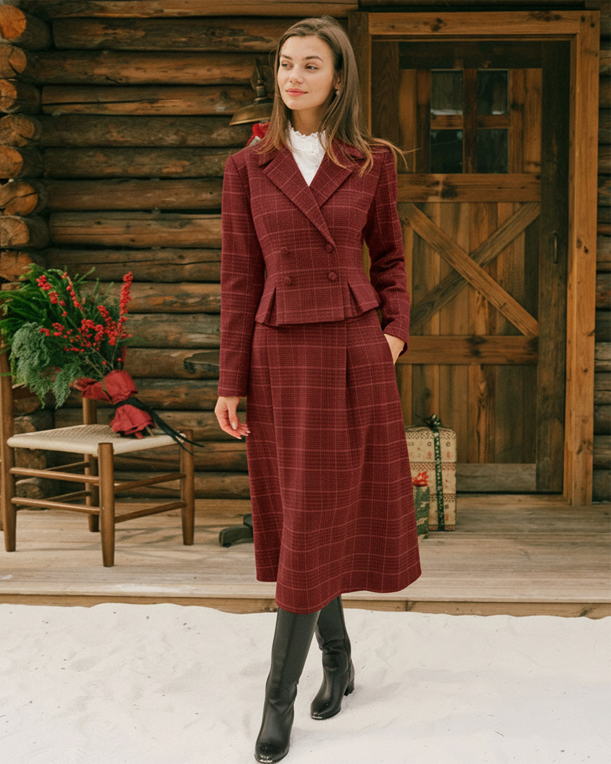 Kensington | Elegant Checked A-Line Midi Skirt