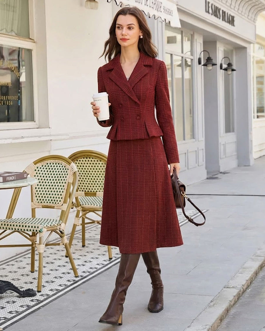 Kensington | Elegant Checked A-Line Midi Skirt