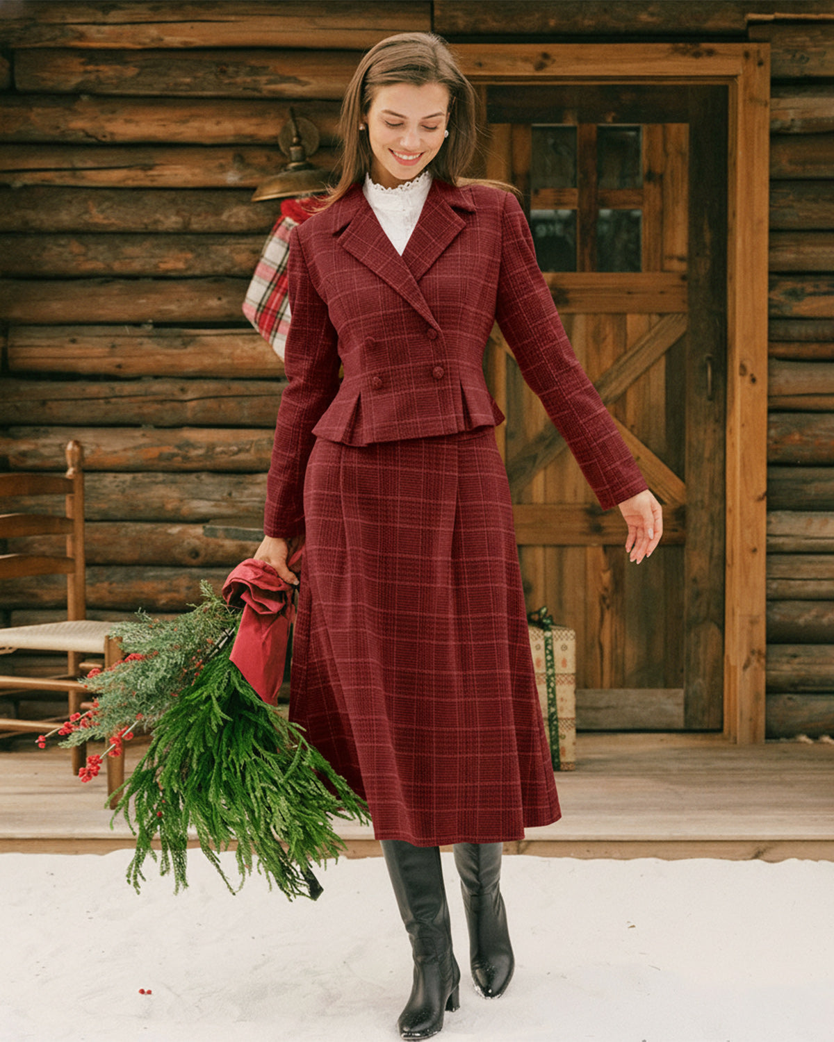 Kensington | Elegant Checked A-Line Midi Skirt