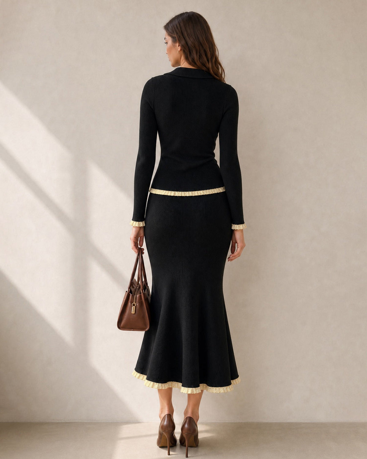Seraphina Elastic Waist Contrasting Midi Skirt