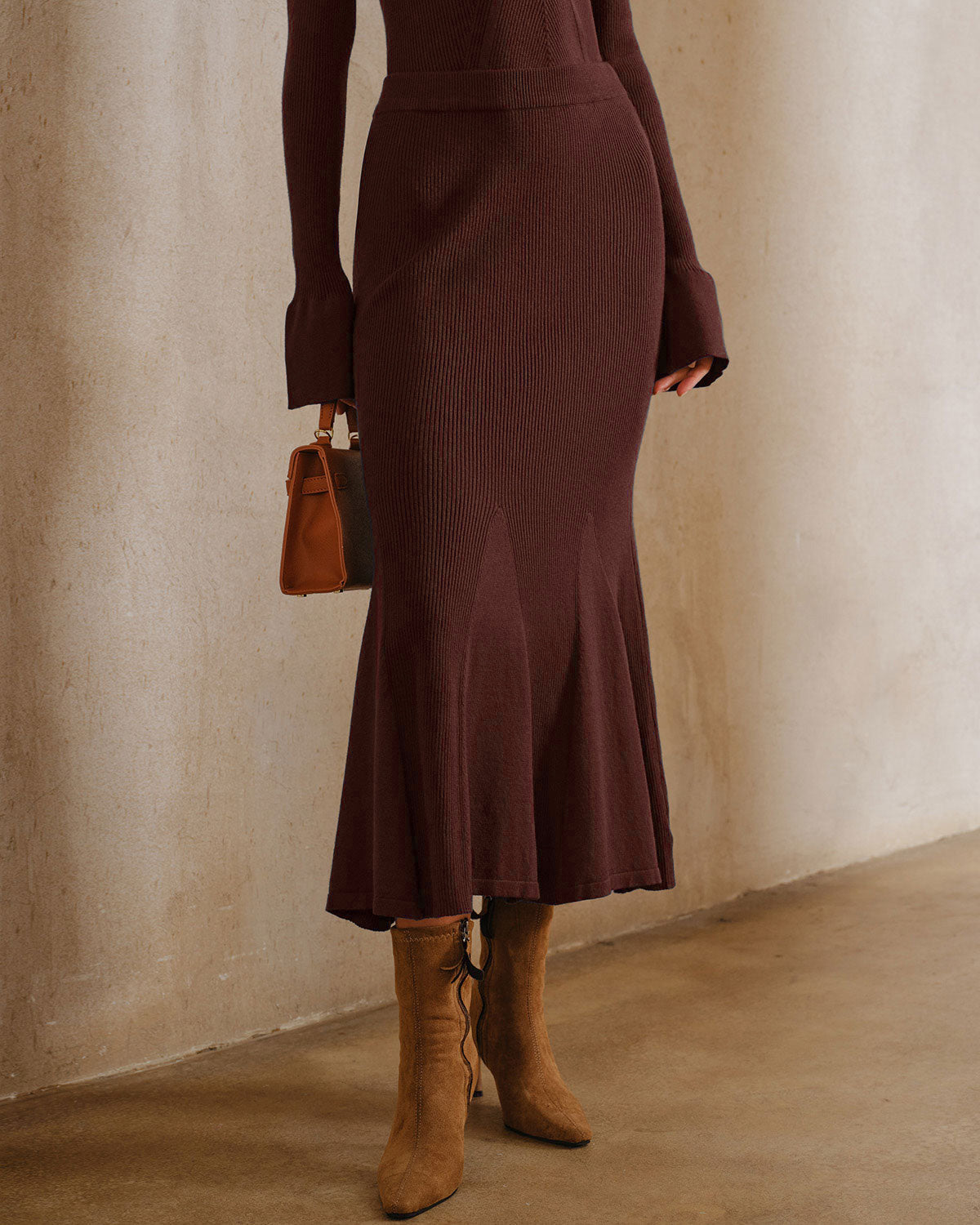 Coffee Textured Mermaid Midi Skirt