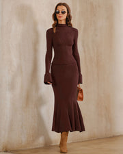 Coffee Textured Mermaid Midi Skirt