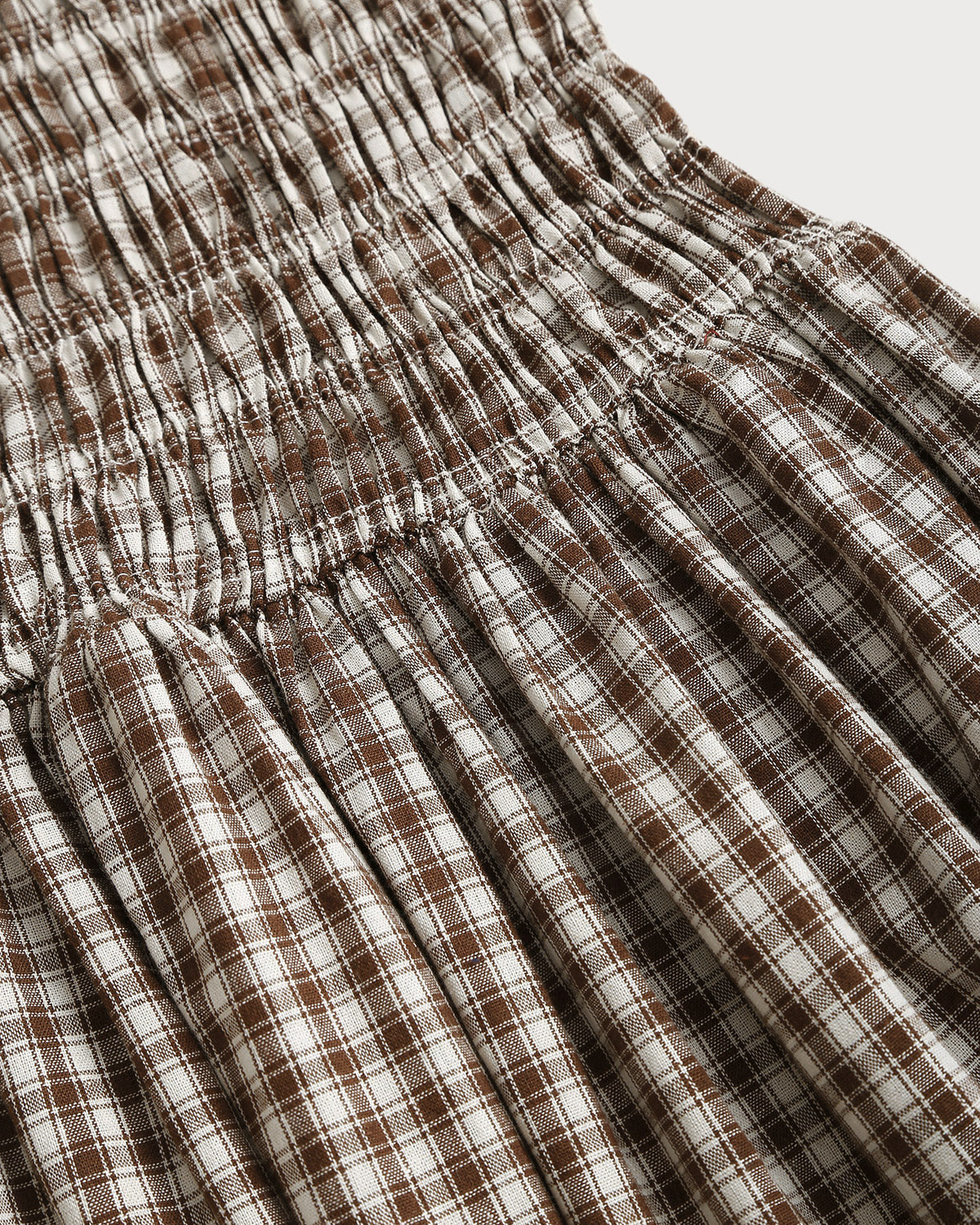 Marielle | Midi Coffee Plaid Shirred Puffed Sleeve Midi Dress
